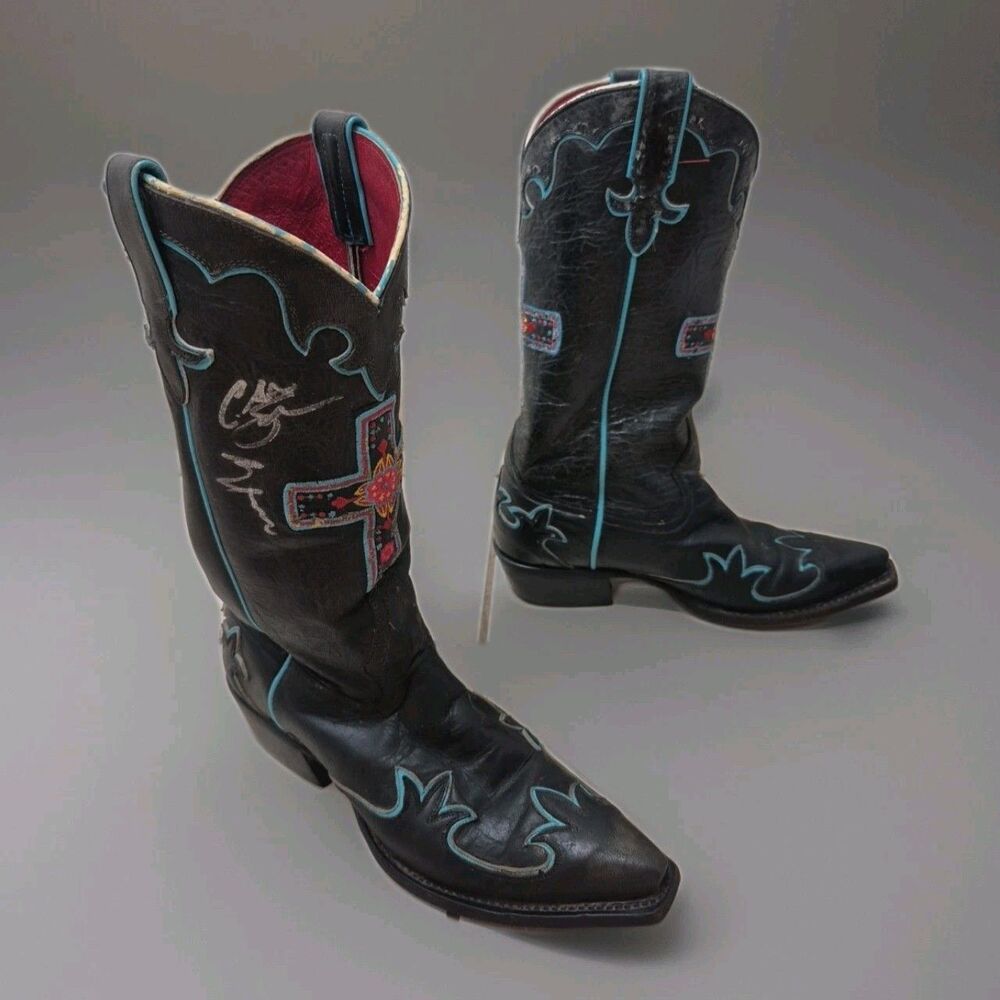 Womens Macie Bean Black Western Boots Size 7M M8021 Turquoise  Embroidered Cross